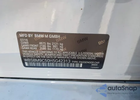 2017 BMW M3 from USA, damaged, VIN WBS8M9C50H5G42313